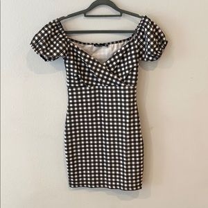 Off the shoulder black and white dress!